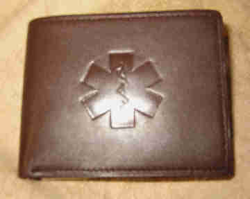 Medical Alert Wallets, Dark Brown Bi-fold Leather Wallet shown closed