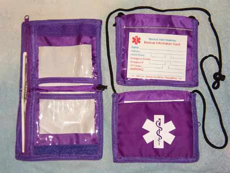 Medical Alert Wallets, Bi-fold Neck wallet with removable cord, color purple photo